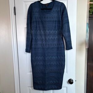 Simply Be Navy Geometric Long Sleeve Dress